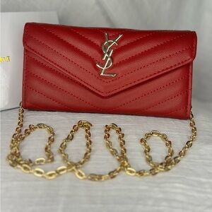 Yves Saint Laurent Red Quilted Chain Wallet